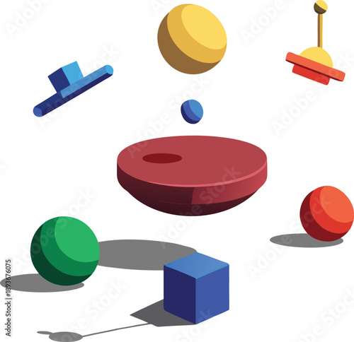 Abstract Floating Geometric Shapes Illustration in 3D Style