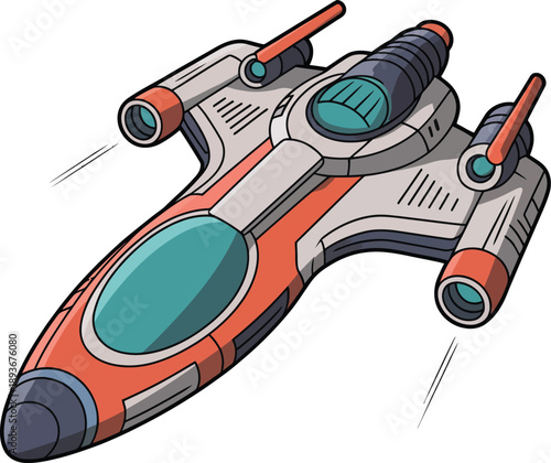 Orange Spaceship Flying Fast Vector Illustration