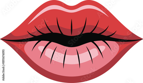 Red Lips Vector Graphic with Glossy Finish and Subtle Highlights