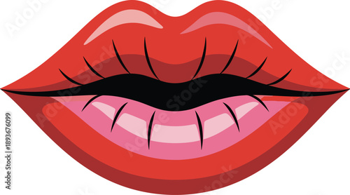 Red Lips Vector Illustration, Sexy Mouth Detail, Beauty and Fashion