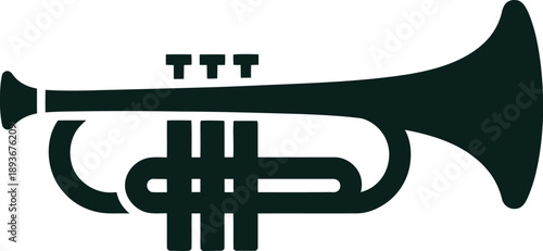 Trumpet Vector Silhouette with Valves and Bell, Isolated on White Background