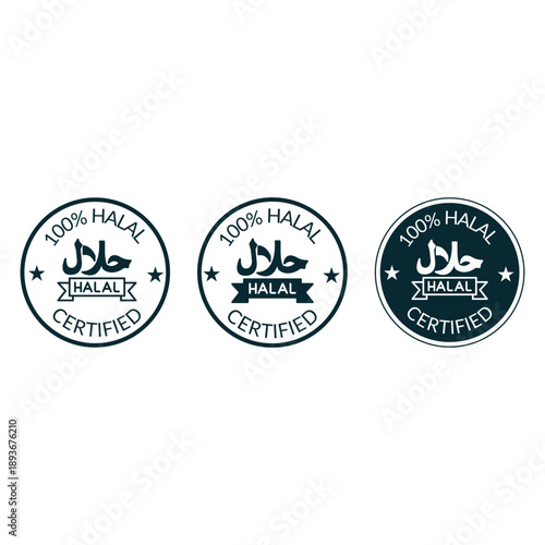 100 Halal Certified Badges: Arabic & English Text, Stars - Premium Islamic Food & Product Assurance Icons for Marketing