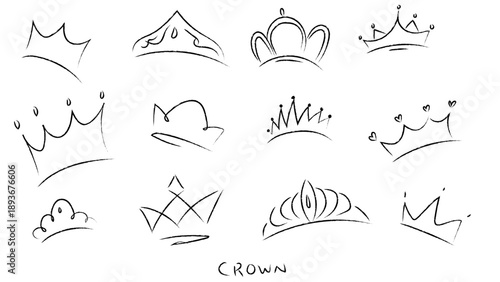 set of hand drawn royal crown vector icons