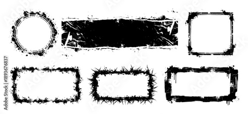 Set of black grunge ink frames and texture banners for design