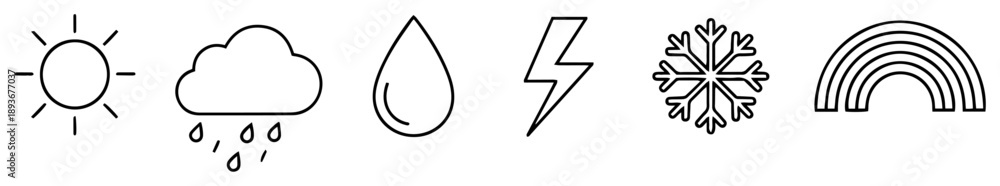 Fototapeta premium Minimalist weather forecast symbols and icons collection in linear style