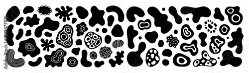 Set of abstract black organic blobs and irregular shapes
