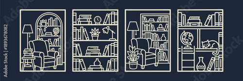 Cozy Home Library Interior Reading Nook Scenes