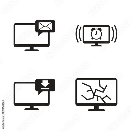 Solid email and broken screen computer icons