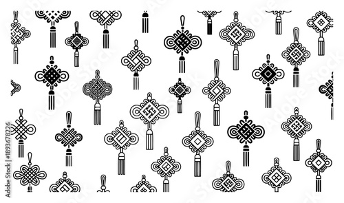 Seamless pattern of traditional chinese lucky knots and hanging tassels for decoration