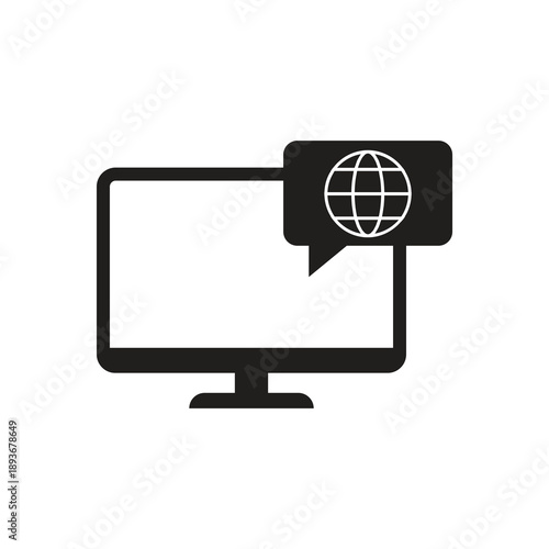 Global world network on computer monitor icon
