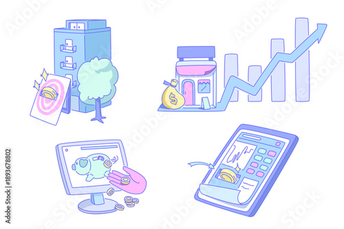 Hand drawn investment with different field elements collection