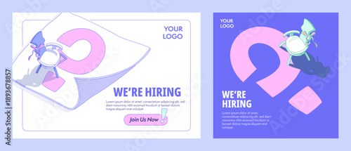 Hiring post templates with a chair on a large question mark illustration