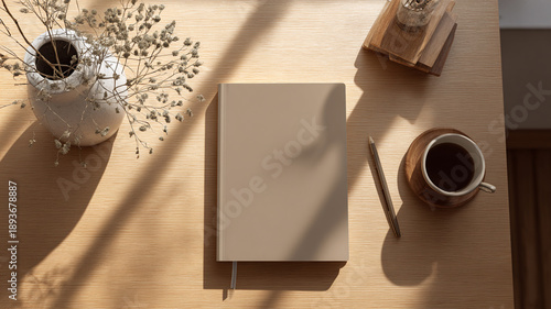 Notebook cover mockup on desk