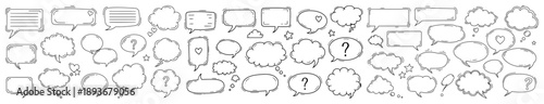Set of hand drawn speech bubbles and thought clouds in sketch style