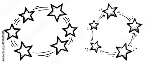 Hand drawn cartoon stars spinning in circles showing dizziness effect