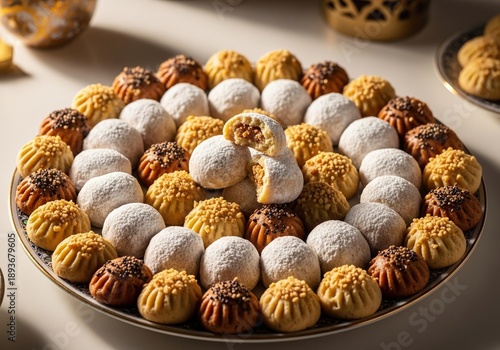 Assorted traditional Middle Eastern pastries on decorative plate