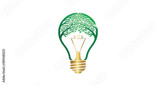 Green Energy Light Bulb with Tree Branches.