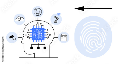 Artificial intelligence. Integration of AI with biometric systems thumbs up fingerprint recognition and advanced technologies. AI expanding innovations in cybersecurity and automation. Perfect