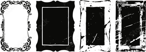 Vintage and distressed rectangular frames with ornamental and grunge borders set