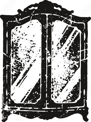 Vintage ornate wardrobe with mirrored doors in distressed rustic