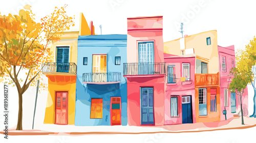 La Boca and Caminito. La Boca and Caminito hand drawn watercolor illustration