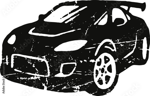 Black grunge sports car silhouette with dynamic racing design and detailed wheels
