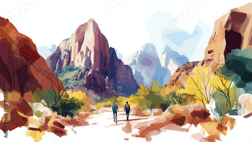 Zion National Park. Zion National Park hand drawn watercolor illustration