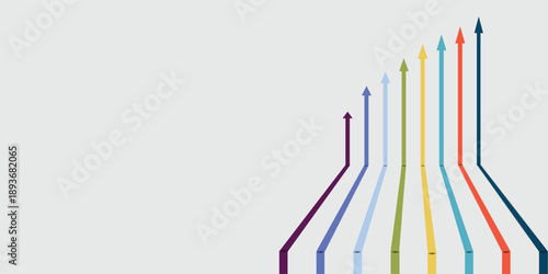 Colorful arrows pointing upwards on a light gray background, symbolizing growth, progress, and direction in a visual representation.