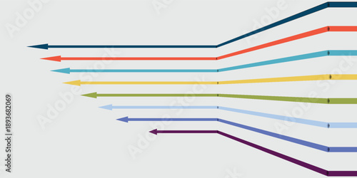 Abstract graphic with multiple colored lines and arrows showing progression and change in direction.