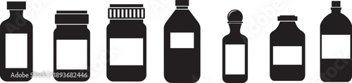 Silhouette of Medical Bottles: A collection of various medical bottles, artfully presented in a sleek silhouette, ready to be filled with information.