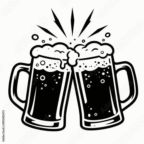 Cheers to Good Times: Two beer mugs clink in a joyous toast, their frothy heads colliding in a moment of celebratory unity. A perfect emblem for social gatherings and festive cheer.
