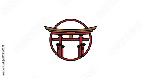 Japanese Torii Gate Symbol in Circle Design.