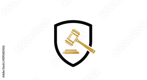Legal Protection Shield with Gavel Icon.