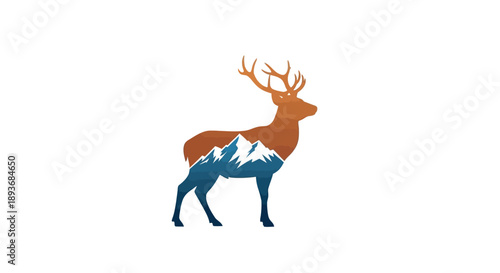 Majestic Deer with Mountain Landscape Double Exposure.