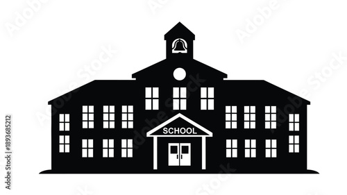 Classic school building design in stark black and white silhouette