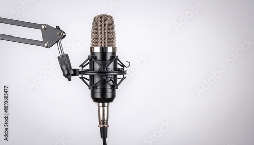 Studio Microphone with Boom Arm on White Background - Audio Recording Equipment