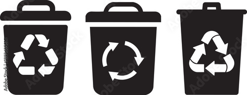 Recycling bins: A symbolic representation of sustainability, featuring three recycling bins, each emblazoned with the iconic recycling symbol, conveying a message of environmental responsibility.