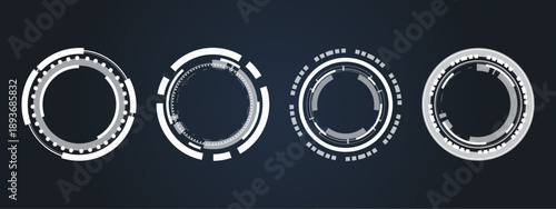 Hi-tech circular frames feature futuristic indicators and segmented rings. Subtle glow adds depth and realism. Suitable for advanced UI dashboards and HUD overlays.