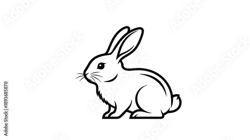 A charming black and white illustration of a rabbit in profile silhouette