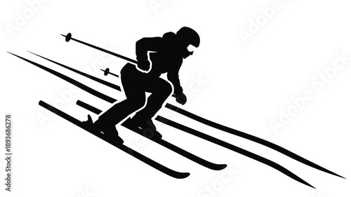 Dynamic skier in action downhill speed and winter sports silhouette