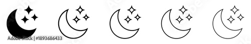 Moon and Star Icons for Night, Sleep and Bedtime Design. Solid and Line Icons.