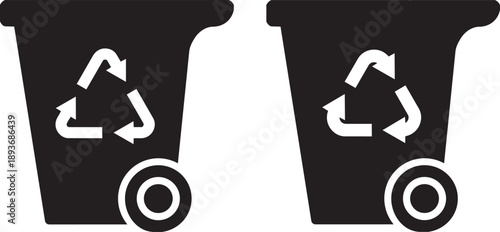 Recycling bins graphic: Two recycling bins, featuring the universal recycling symbol. a simple representation for environmental conservation and waste management.