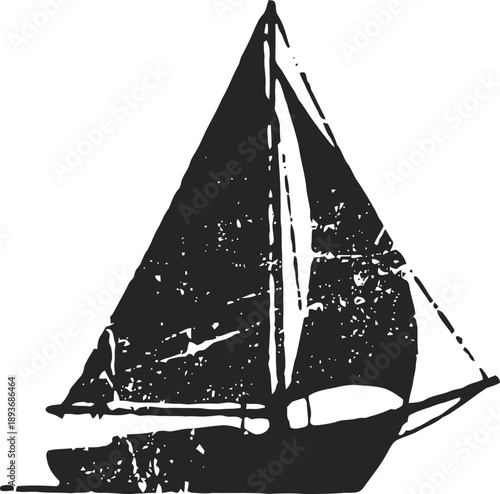 vintage sailing boat silhouette with textured design on white background