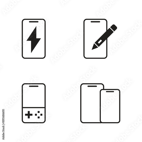Solid power and gaming icon set