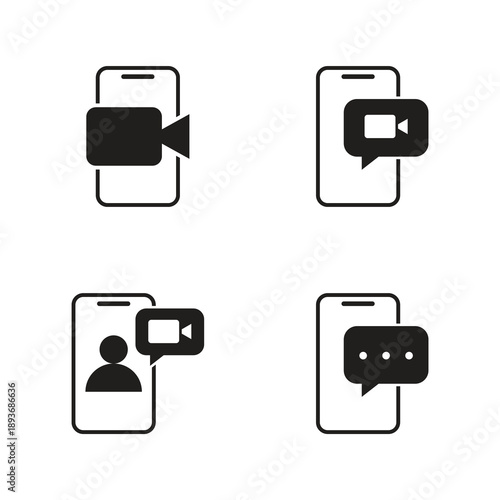 Solid video and chat icon set