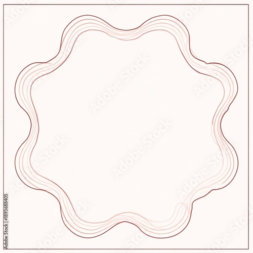 minimalist scalloped frame border, simple wavy outline, hand drawn line art style, soft dusty pink color, clean white background center, elegant and modern valentine aesthetic