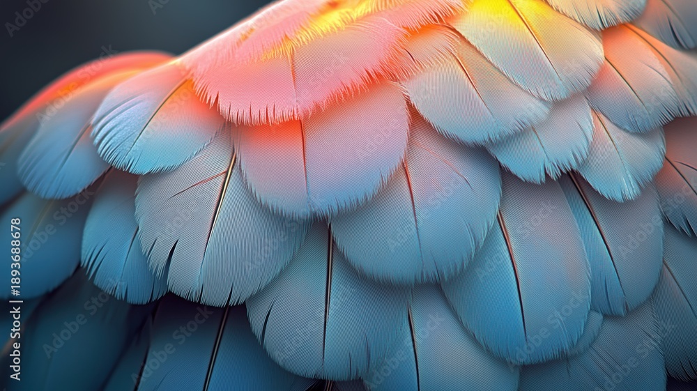 Obraz premium Vibrant colorful bird feathers closeup with soft texture 