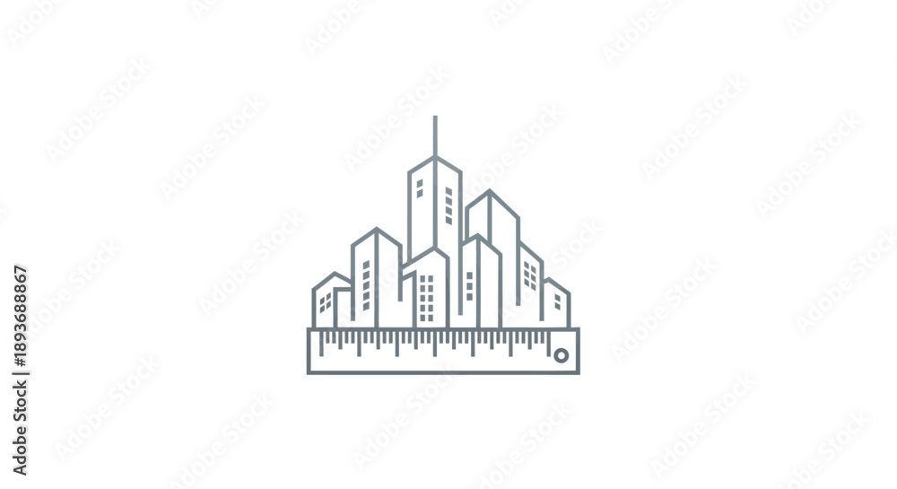 Fototapeta premium Modern Cityscape with Ruler Base Line Art Illustration.