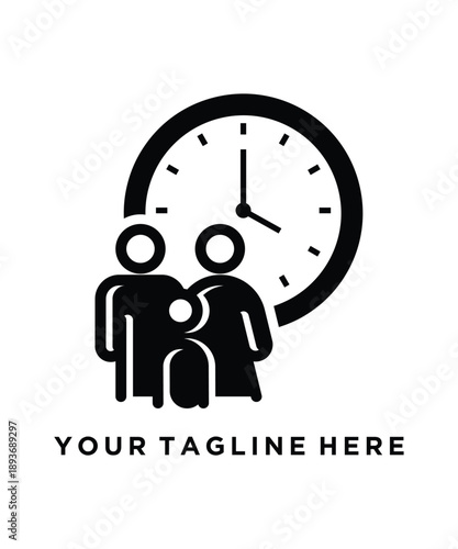 Family Time Management Clock and People Icon Representing Time.
