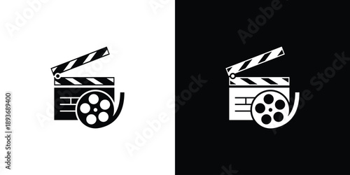Film clapperboard and reel icon representing cinema and movie production.